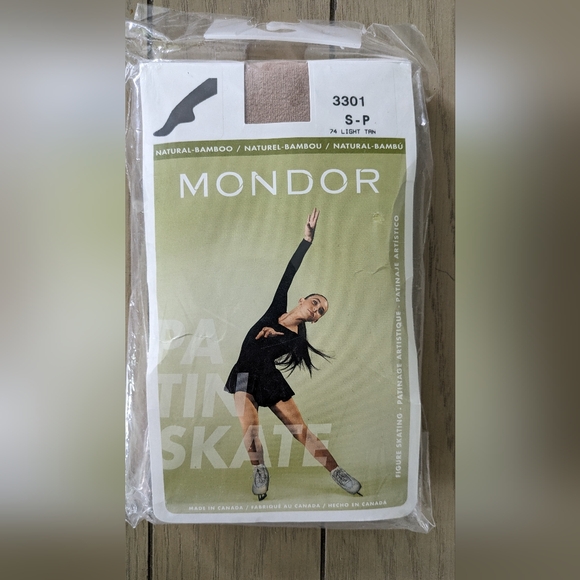 NWT Mondor Footed Skating Tights 3301 Natural Bamboo Light Tan Women's Small - Picture 5 of 5
